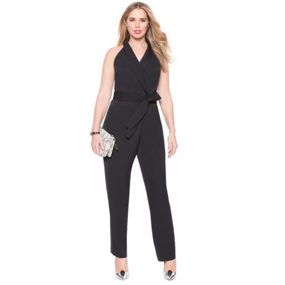 Eloquii Black Studio Tuxedo Halter Faux Wrap Sleeveless Tapered Leg Jumpsuit 22